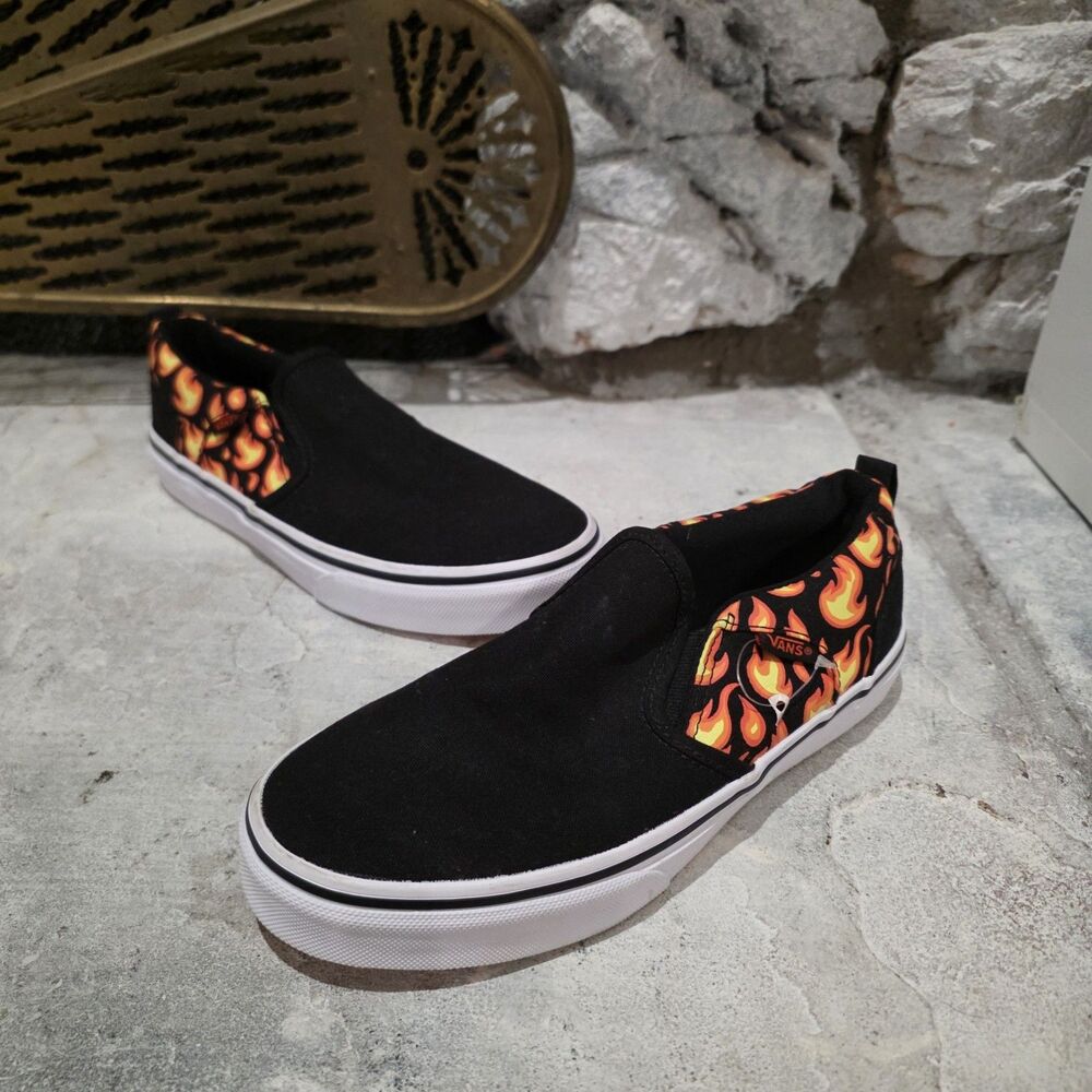 Vans Classic Slip On Skate Shoes Gray Canvas Sneakers Youth Size 4 Women's 5.5